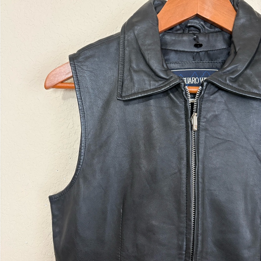 Vintage Saguaro West Black Leather Collared Zip Up Vest for Women Size Small - Picture 6 of 15